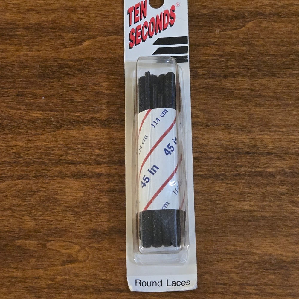 Ten Seconds Black Round Shoe Laces 45 Inch 114 cm Made in USA Replacement Laces